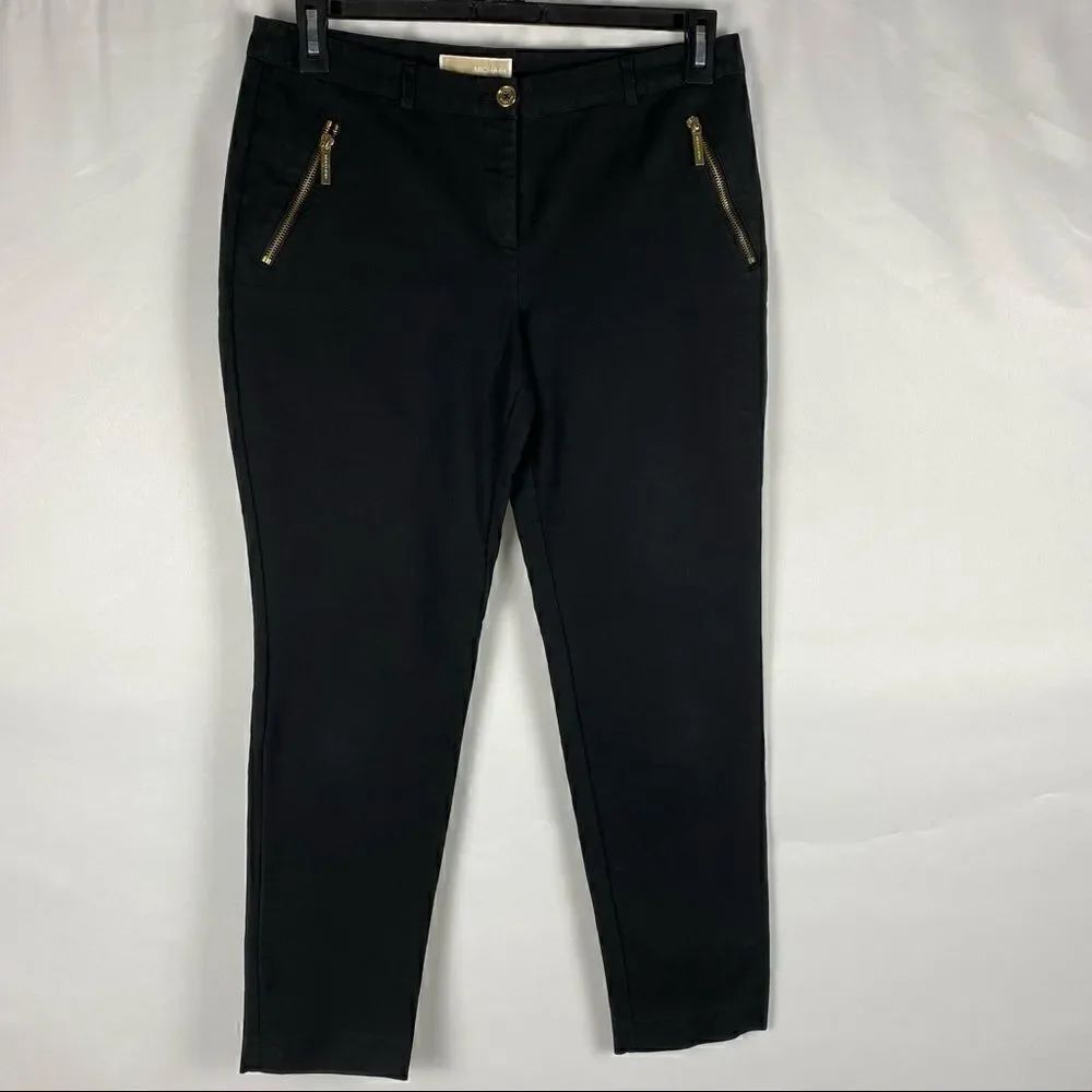 Michael Michael Kors Black Ankle Pants with Gold Zipper Accents